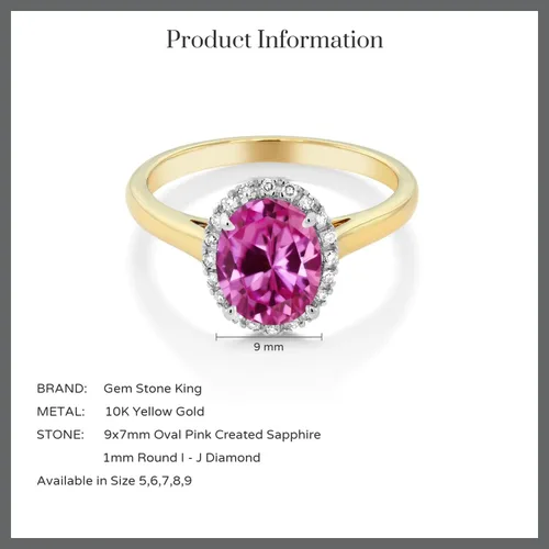 Miniatura 77 de Gem Stone King Anillo de compromiso ovalado de oro amarillo de 10 quilates con piedra natal y halo de diamantes Ovalado de 0.354 x 0.276 in