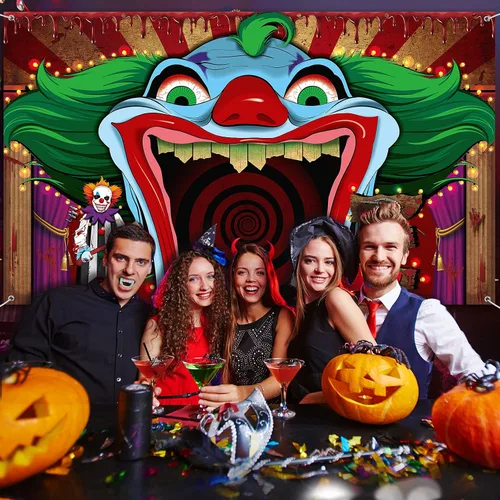 Miniatura 4 de Decoraciones de payaso de Halloween, telón de fondo de carnaval, pancarta de Halloween, payaso espeluznante, fotografía de fondo para terror, circo