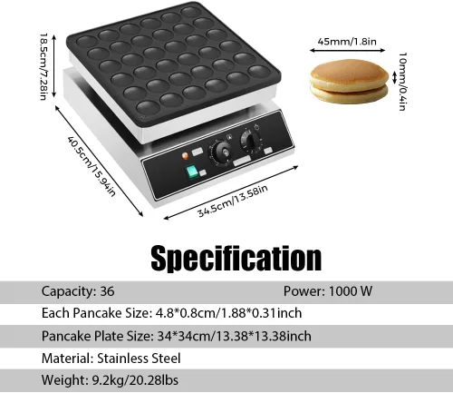 Miniatura 2 de Mini panqueques holandés de 36 piezas, máquina eléctrica comercial para panqueques, control de tiempo y temperatura, mini waffles de acero