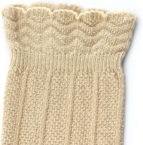 Miniatura 4 de Bestjybt Calcetines altos hasta la rodilla de algodón para bebés y niños pequeños, calcetines de punto trenzado con volantes, 5 pares