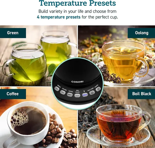 Miniatura 4 de COSORI Hervidor eléctrico de cuello de cisne inteligente Bluetooth con control de temperatura variable, negro y cafetera para verter sobre con acero