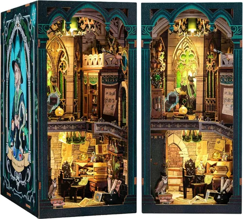 Miniatura 13 de CUTEBEE - Kit de rincón de libros - Kit de casa de muñecas en miniatura DIY para adultos, decoración de estantería de casa pequeña Booknook
