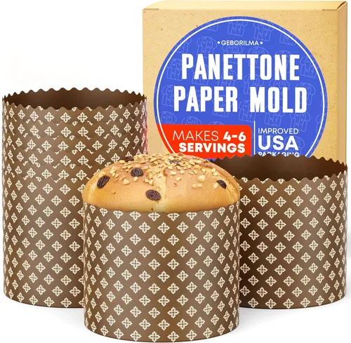 Miniatura 21 de Molde de papel para panettone premium mediano - 18 oz Molde desechable para panettone de 5 pulgadas 500 g - 12 unidades de formas para hornear paska