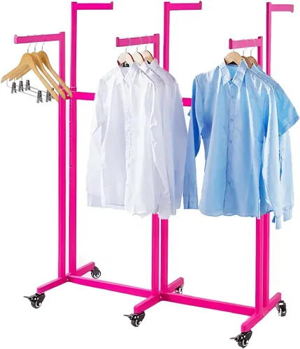 Miniatura 15 de Perchero de pie de metal para ropa - Estantes de exhibición resistentes para uso comercial con ruedas, perchero de ropa de 6 brazos, perchas