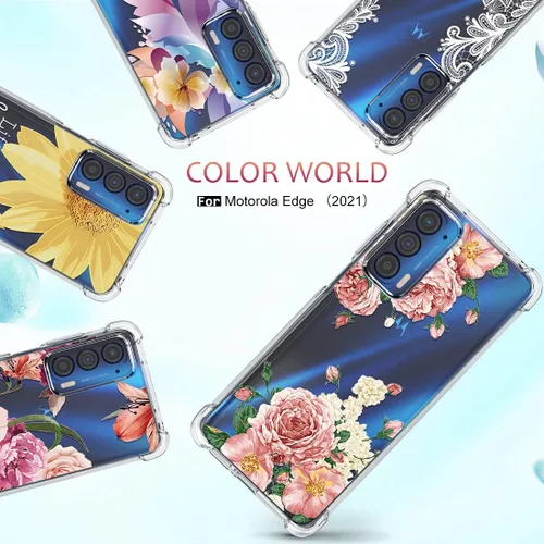 Miniatura 7 de Osophter Funda para Moto Edge 2021, Moto Edge 5G UW, transparente, esquinas reforzadas con flores, TPU para absorción de golpes, flexible