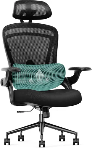 DUMOS Silla de oficina ergonómica, reposacabezas ajustable y soporte lumbar, brazos abatibles, capacidad de 330 libras (negro clásico)