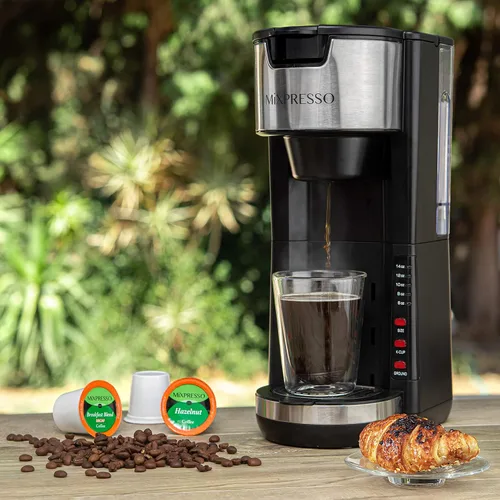 Miniatura 4 de Mixpresso - Cafetera negra para una porción, compatible con cápsulas K-Cup y café molido, cafetera compacta de 30 oz con 5 tamaños de preparación