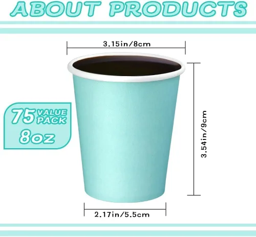 Miniatura 2 de Paquete de 75 unidades de tazas de papel desechables de 8 onzas, taza de café caliente, taza de café de papel para uso en oficina y cocina, tazas