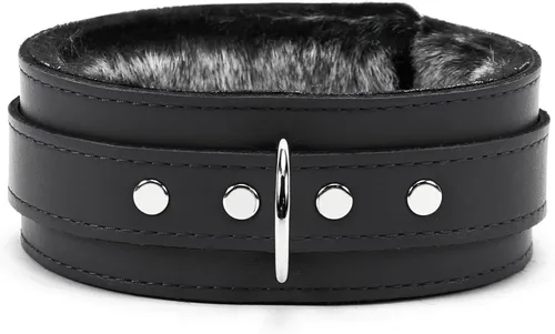 Miniatura 2 de VP Leather Barcelona Collar de cuero de grano completo Latigo piel sintética de chinchilla (grande, negro)