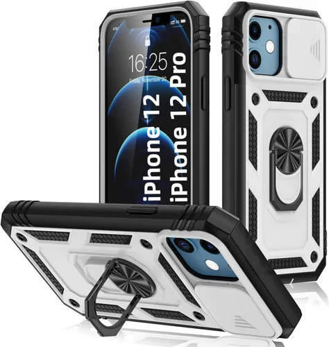 Miniatura 32 de Korecase Funda de protección para iPhone 12 Pro Max Kickstand con cubierta para lente de cámara, deslizante, grado militar, resistente, de doble Rosa