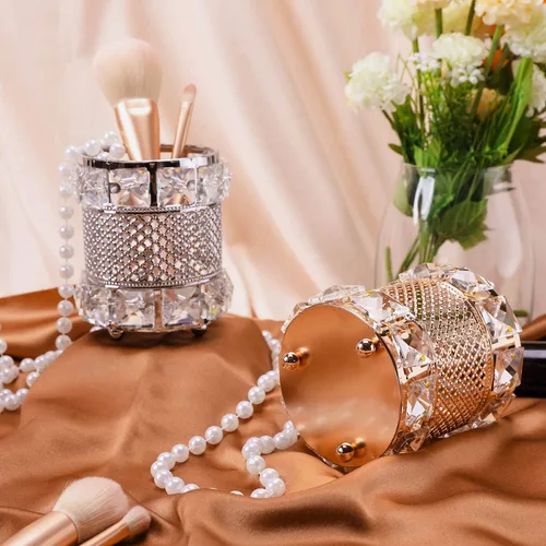 Miniatura 4 de Barelove Organizador de brochas de maquillaje de cristal, vaso de almacenamiento de pinceles para cosméticos, hecho a mano, soporte para lápices
