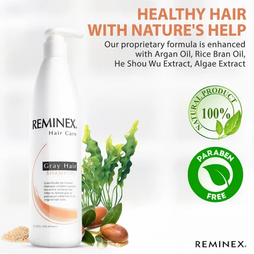 Miniatura 3 de Reminex Champú para cabello gris – Tratamiento hidratante que ralentiza el envejecimiento del cabello y ayuda a restaurar el cabello gris a su