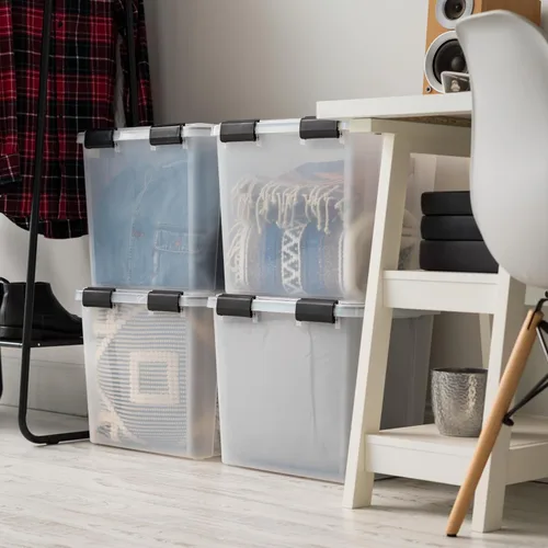 Miniatura 3 de IRIS USA - Contenedor organizador de plástico hermético para almacenamiento, 36 cuartos de capacidad, con tapa duradera, sello y hebillas de cierre