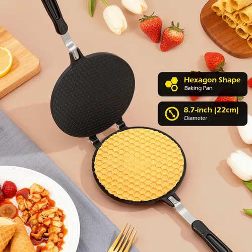 Miniatura 4 de Dyna-Living Máquina para hacer conos de gofres antiadherentes para helados de 8.66 pulgadas, máquina de aluminio para hacer rollos de huevos
