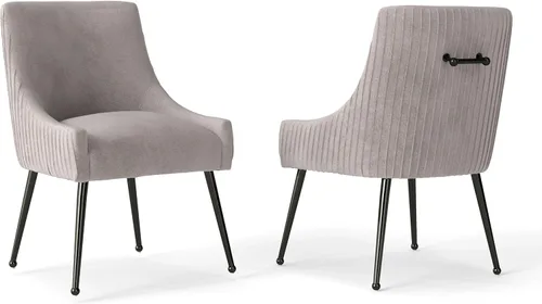 Miniatura 22 de Juego de 2 sillas de comedor de terciopelo, sillas tapizadas beige para sala de estar con patas de metal negro, sillas decorativas modernas