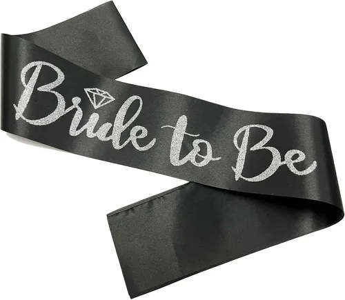 Bride to Be - Banda de satén negro con letras plateadas con purpurina plateada, banda para despedida de soltera, boda, fiesta, recuerdos, Novia Negro