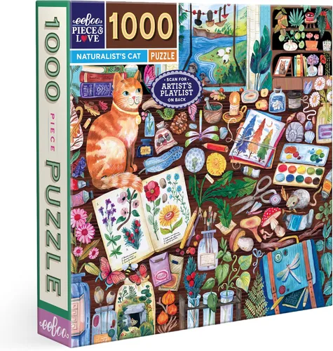 eeBoo Rompecabezas de 1000 piezas con diseño de gato de naturalista para adultos, cuadrado de 23 x 23 pulgadas, fabricado con tablero reciclado y