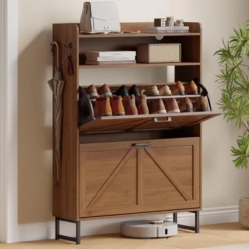 Miniatura 11 de Gabinete para Zapatos con 2 Cajones Abatibles, Organizador Independiente Oculto para Almacenamiento de Zapatos para Entrada, Gabinete Estrecho