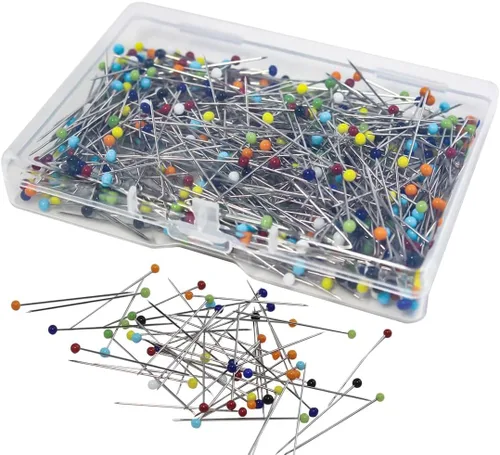 Alfileres de costura para costura, 500 unidades, alfileres rectos con cabezas de vidrio de colores (1-1/2 pulgadas), ideales para acolchar y tela