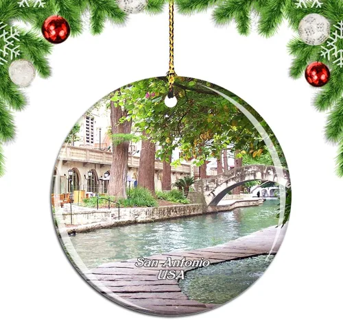 Adorno para árbol de Navidad de Estados Unidos, América y el río, San Antonio, decoración colgante colgante, colección de recuerdos de viaje por la