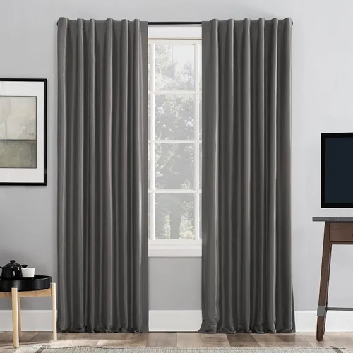 Miniatura 12 de Sun Zero Greyson - Valance de cortina con pestaña trasera de seda de dupioni de imitación con borlas de cuentas y aislamiento térmico total opaco