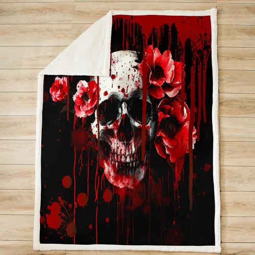 Miniatura 2 de Manfei Manta de calavera floral con estampado de sangre y flores rojas, para decoración de habitación de niños y niñas, manta gótica de calavera