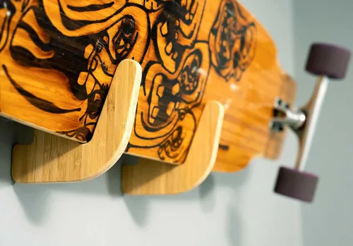 Miniatura 4 de Grassracks Soporte de pared para snowboard y monopatín de bambú y abedul, serie Moloka`i