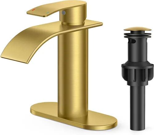 Miniatura 24 de FORIOUS Grifos de baño negros y dorados, cascada de 4 pulgadas con drenaje desplegable de metal y manguera cUPC para lavabo, tocador, RV, pedestal