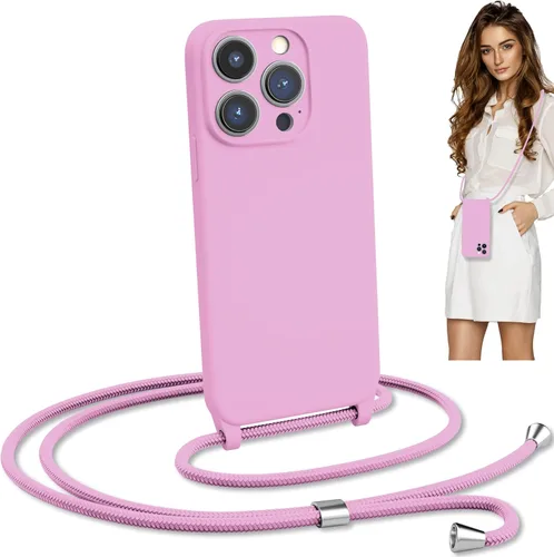 Miniatura 11 de Estuche cruzado con cordón para iPhone 15 Pro, cuello y muñeca, manos libres, correa ajustable y desmontable, protección contra caídas, silicona a