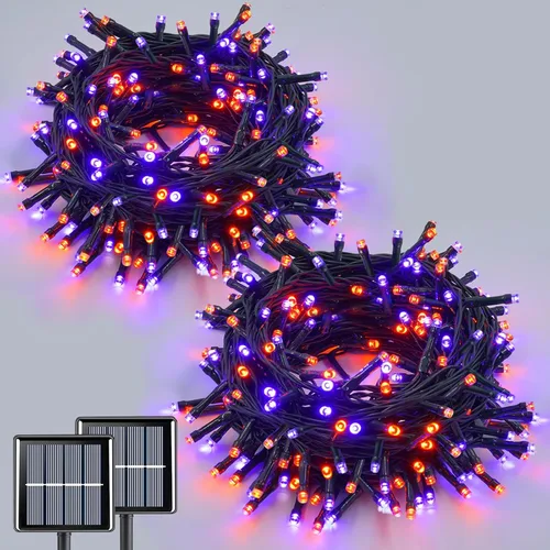 Miniatura 19 de QITONG Paquete de 2 luces solares azules y blancas de Navidad, cada cadena de 200 luces LED solares de 66 pies para exteriores, impermeable, 8 modos