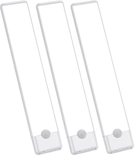 Luces con sensor de movimiento para debajo del gabinete, luz magnética recargable debajo del armario, barra de luz nocturna inalámbrica adhesiva,
