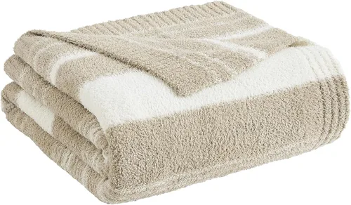 Miniatura 5 de WRENGONGE - Manta a rayas de color caqui, suave, acogedora, mullida, cálida, para sillón, sofá, cama o viajes, ligera, 50 x 70 pulgadas, regalo