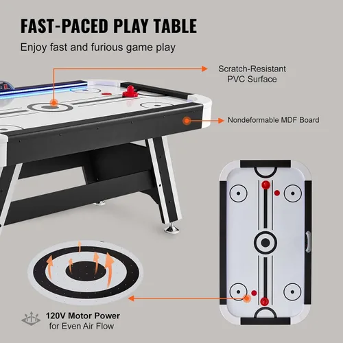 Miniatura 3 de VEVOR Mesas de hockey de aire de 72 y 89 pulgadas con marcador LED, mesa de juegos 3 en 1 de 88 pulgadas (hockey, billar, ping pong), incluye
