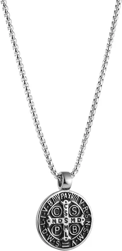 Miniatura 5 de AsAlways Collar con colgante de exorcismo de San Benito para hombre de acero inoxidable con cruz católica romana protección de demonios cazador