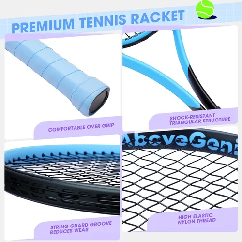 Miniatura 3 de AboveGenius Juego de raquetas de tenis de 27 pulgadas, paquete de 2 raquetas de tenis para adultos para principiantes e intermedios, cabeza de gran