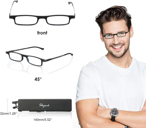 Miniatura 4 de Lentes de lectura plegables ultraligeros para mujeres y hombres, TR90, bloqueo de luz azul, anti UV, fatiga ocular, plegables, compactos, Negro