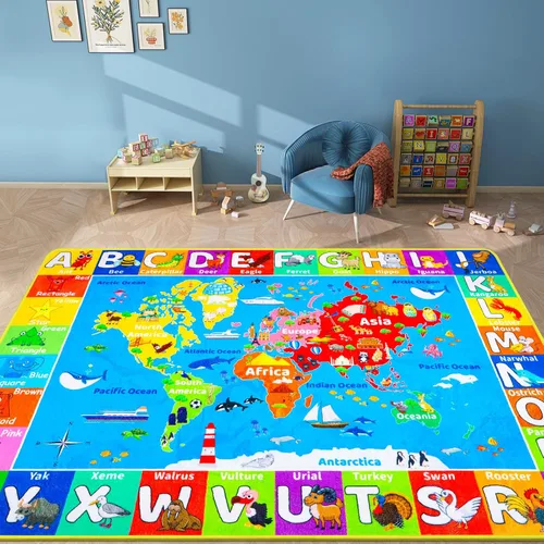 Miniatura 16 de Alfombra interactiva de aprendizaje del mundo oceánico de 3 pies 3 pulgadas x 5 pies con ABC, animales marinos, números y formas para niños pequeños