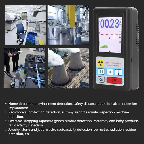 Miniatura 5 de Geiger profesional detector de radiación nuclear portátil beta gamma dosímetro de rayos X con pantalla LCD ±10% recargable para inspección
