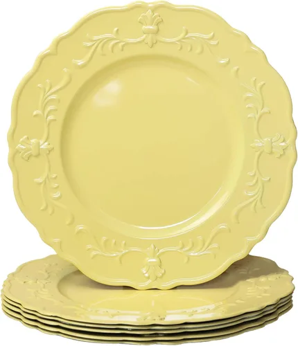 Miniatura 8 de Spsyrine Plato de carga azul real antiguo, cargadores de plástico en relieve de 13 pulgadas para cena, juego de 6 elegantes decoraciones para bodas