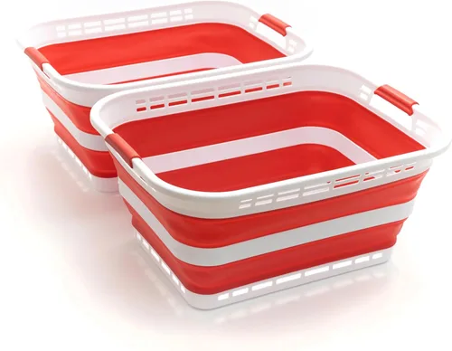 Miniatura 15 de SAMMART Cesta plegable de plástico para la ropa sucia de 42L (11 galones), contenedor de almacenamiento plegable y organizador, tina de lavado