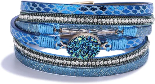Miniatura 121 de FANCY SHINY - Pulsera de cuero estilo bohemio, pulsera de cuentas de cristal con cierre magnético, regalos de joyería para mujer