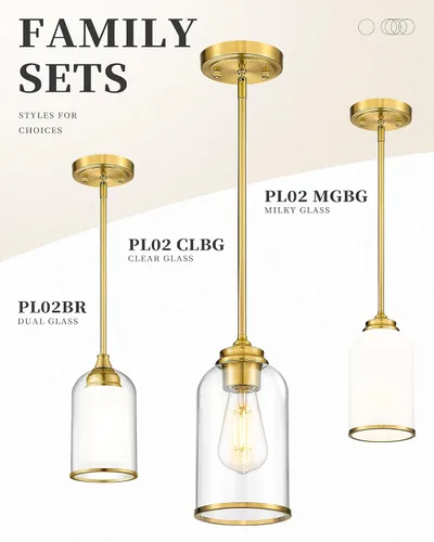 Miniatura 6 de LIROUVET Luces Colgantes Doradas para Isla de Cocina - Lámpara Colgante de Cristal Doble, Luz Colgante de 1 Luz con Cristal Transparente y Lechoso
