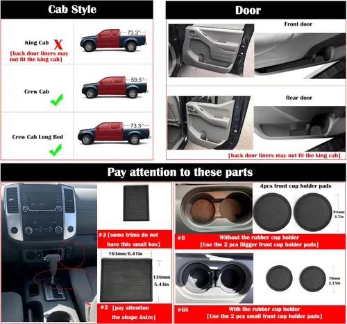 Miniatura 2 de auovo Alfombrillas antipolvo para Frontier Crew Cab 2005-2020, accesorios Xterra 2005-2015, ajuste personalizado, forros para bolsillo de puerta