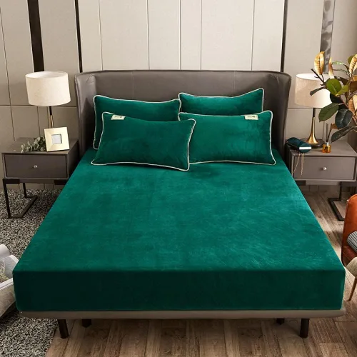 Miniatura 15 de Sábana bajera suave para invierno, cálidas, antideslizantes, de terciopelo cristalino, para dormitorio, casa de familia, color puro, para cama Azul