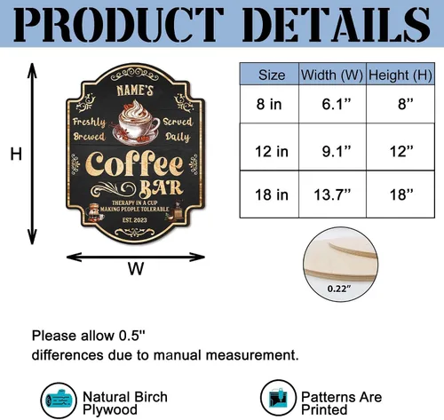 Miniatura 2 de Letrero de madera personalizado para barra de café, terapia en una taza tolerable a la gente, placa de pared para decoración de cocina, regalos