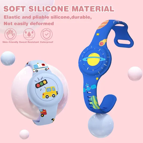 Miniatura 3 de Paquete de 2 pulseras impermeables de AirTag para niños, lindo soporte de AirTag de dibujos animados para niños, silicona suave, cobertura completa