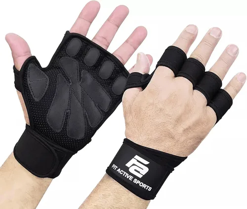 Fit Active Sports Nuevos Guantes de Entrenamiento con Ventilación para Levantamiento de Pesas con Muñequeras Integradas para Hombres y Mujeres -