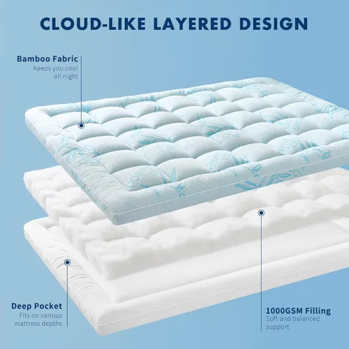 Miniatura 5 de California King Mattress Topper Viscose Derived from Bamboo,Breathable and Soft Extra Thick Pillow Top Mattress Pad Cover for Back Pain, Deep Pocket