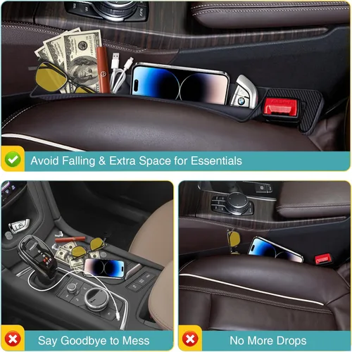 Miniatura 5 de Organizador Relleno de Espacio de Asiento de Coche, Paquete de 2 Organizador de Asiento Delantero - Ajuste Universal para SUV, Camioneta, Caja