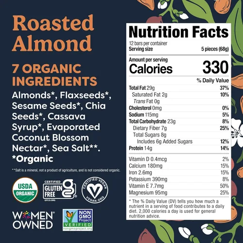 Miniatura 2 de Tosi Organic SuperBites Snacks veganos, 2.4 onzas (paquete de 12), sin gluten, Omega 3s, barras de proteína vegetal con lino y semillas de chía